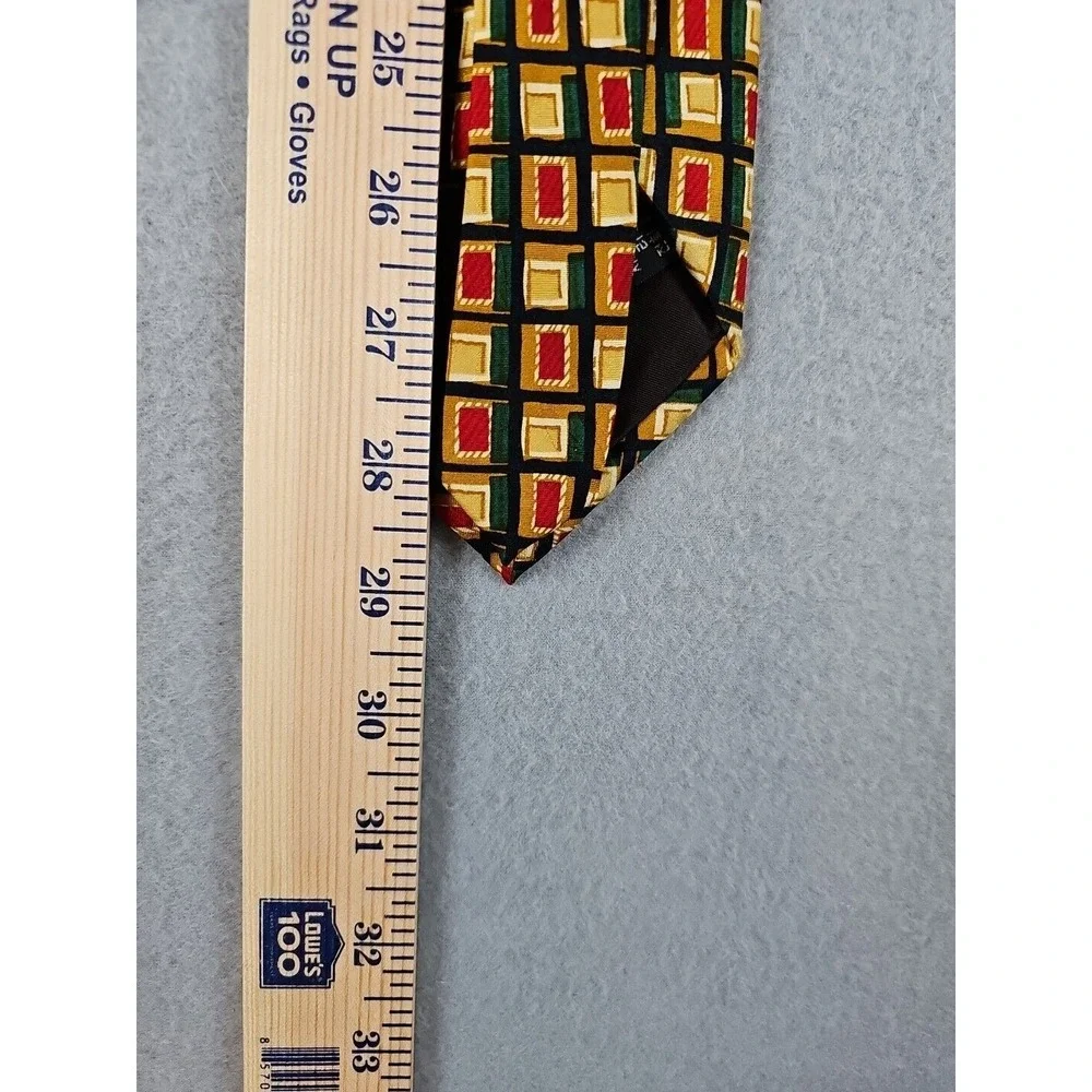Rebae Silk Men's Neck Tie Gold Red Green Geometric Design